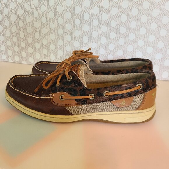 Sperry Top Sider Women's Boat Shoes Size 9 Leather Brown Tan Leopard Print - Picture 5 of 11